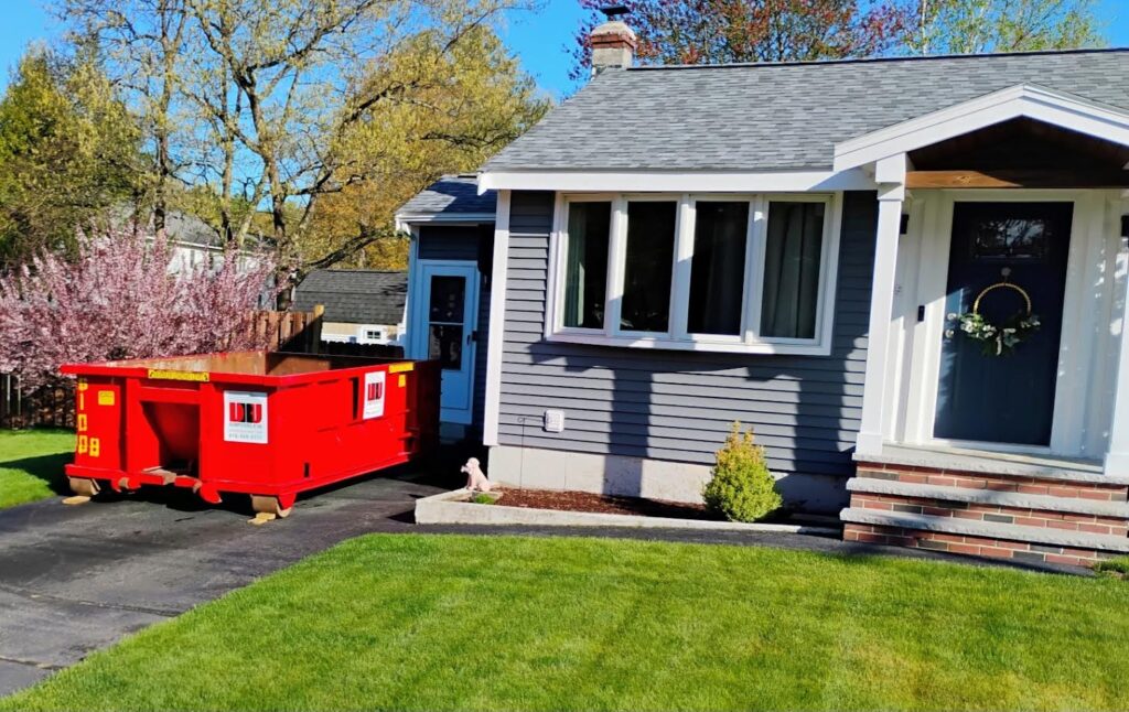 10 yard dumpster rental with a 2 ton limit delivered to Tyngsboro, Massachusetts for construction debris removal and job site cleanup.