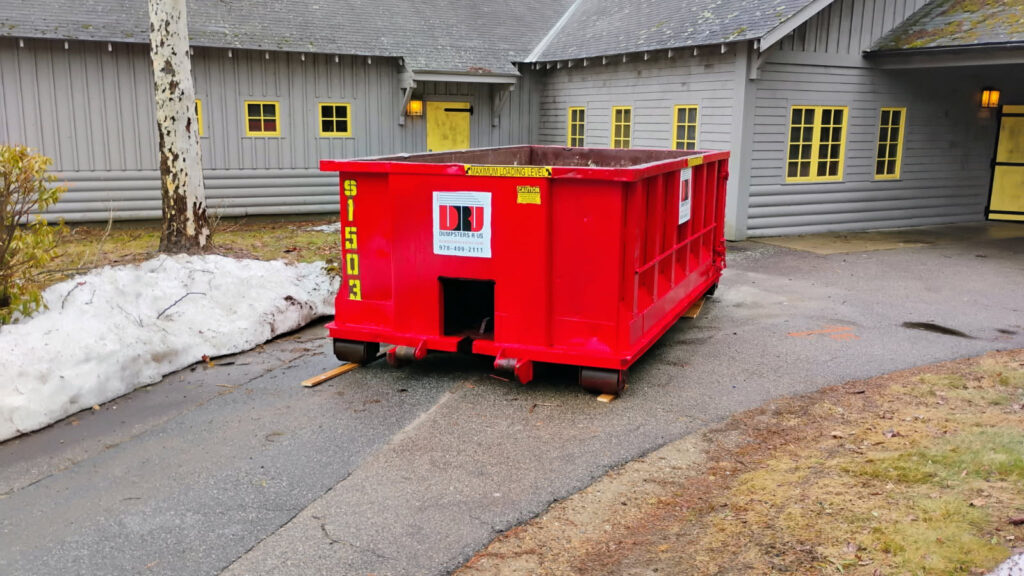 DRU South recently delivered a 15 yard dumpster rental with a 3 ton weight limit to West Greenwich, Rhode Island for an office renovation project.